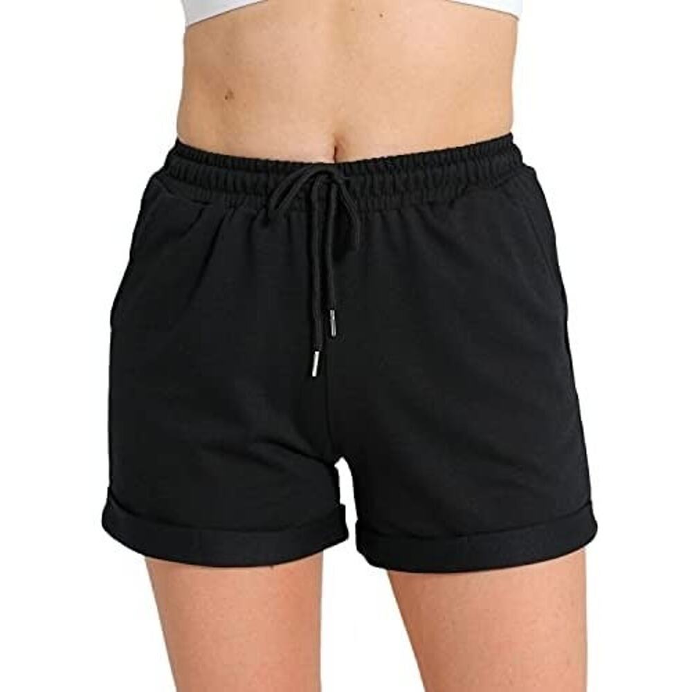 Go Mai Womens Yoga Shorts Elastic Waist Comfy Cotton Lounge Shorts with Pockets
